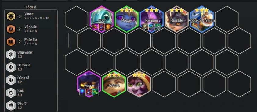 Cuối game đội hình Veigar Yordle Hoàn thiện mốc 8 Yordle và reroll nâng cấp đội hình